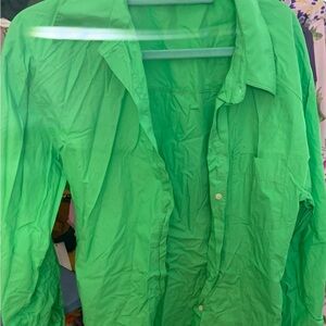 Women Green Long-Sleeve Button-Up Shirt